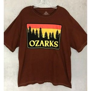 The‎ Ozarks Mountain Trees art T-Shirt Maroon Short Sleeve Cotton Medium Large